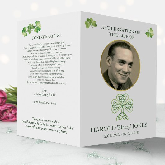 Iers katholiek begrafenisprogramma, gedenkteken (p flyer