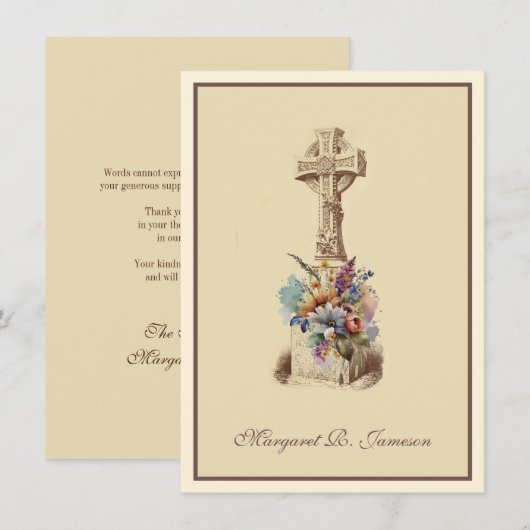 Iers Keltisch Kruis Bloemen Condoleance Bedankkaart (Voorkant / Achterkant)