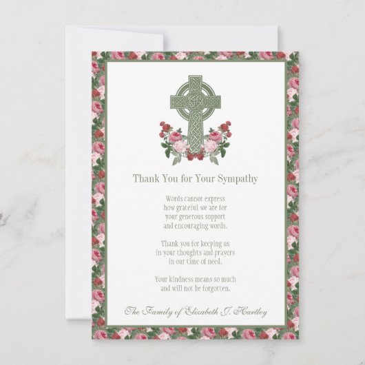 IERS KELTISCH KRUIS RODE & ROZE ROZEN RELIGIEUS BEDANKKAART (Achterkant)
