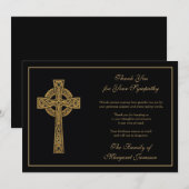 Iers Keltisch Kruis Zwart en Goud Condoleance Bedankkaart (Voorkant / Achterkant)