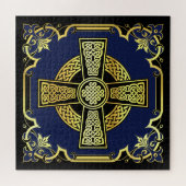Iers Keltisch kruis/zwart/goud/blauw fancy ontwerp Legpuzzel (Horizontaal)