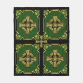 Iers Keltisch kruis/zwart/goud/groen kruis Keltisc Fleece Deken (Voorkant)