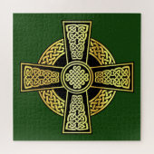 Iers Keltisch kruis/zwart/goud/groen kruis ontwerp Legpuzzel (Horizontaal)