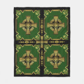 Iers Keltisch kruis/zwart/goud/groen kruisontwerp Fleece Deken (Voorkant)