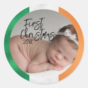 Iers kind eerste kerstfeest ronde sticker