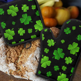 Iers klaverpatroon met vier bladeren ovenwant & pannenlap set