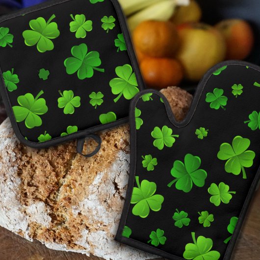 Iers klaverpatroon met vier bladeren ovenwant & pannenlap set