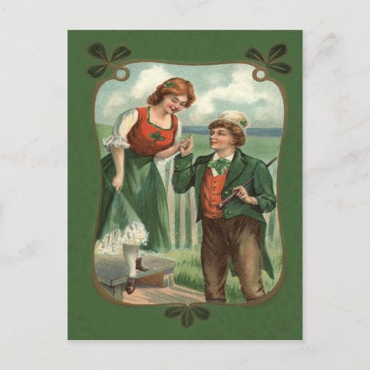 Iers Koppel Shillelagh Shamrock Briefkaart (Voorkant)