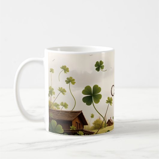 Iers landschap met huisjes en Shamrocks Koffiemok (Links)