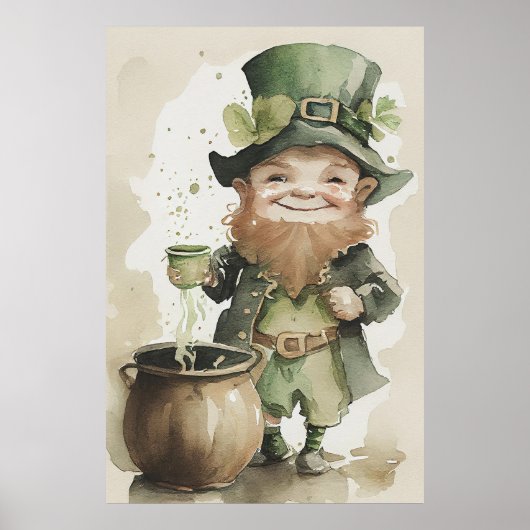 Iers Leprechaun Waterverf schilderij Poster (Voorkant)