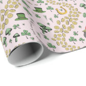 Iers Lucky Shamrock & Pot of Gold Patroon Cadeaupapier (Rol Hoek)