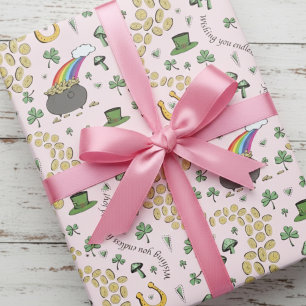 Iers Lucky Shamrock & Pot of Gold Patroon Cadeaupapier
