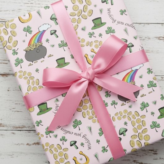 Iers Lucky Shamrock & Pot of Gold Patroon Cadeaupapier