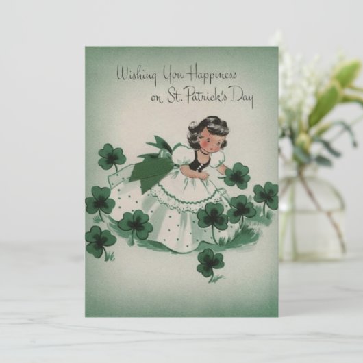 Iers Meisje Custom Retro St. Patrick's Day Feestdagenkaart (Staand voorkant)