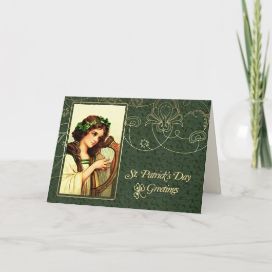 Iers meisje met Harp St. Patrick's Day Kaart (Voorkant)