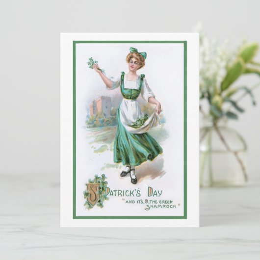 Iers meisje met Shamrocks Feestdagenkaart (Staand voorkant)