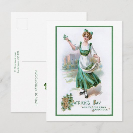  Iers meisje met Shamrocks Feestdagenkaart (Voorkant / Achterkant)