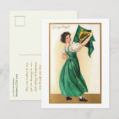 Iers meisje met vlag Erin Go Bragh Feestdagenkaart (Voorkant / Achterkant)