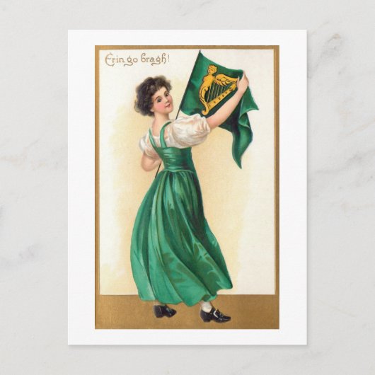  Iers meisje met vlag Erin Go Bragh Feestdagenkaart (Voorkant)