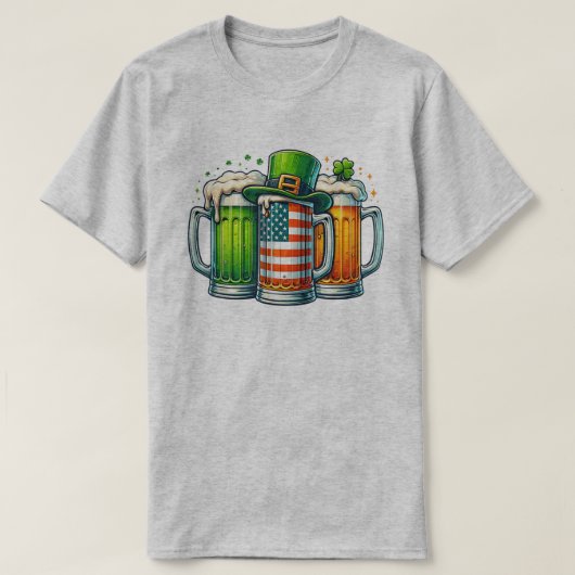 🇮🇪 Iers Pet, Amerikaanse vlag en bier T-shirt (Design voorkant)