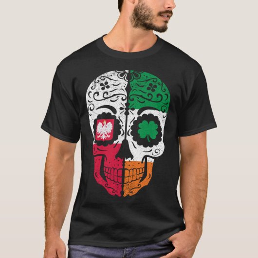 Iers Pools Sugar Skull Ierland Polen Vlag St Pa T-shirt (Voorkant)