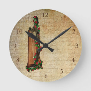 Iers Roos Harp Clock Ronde Klok