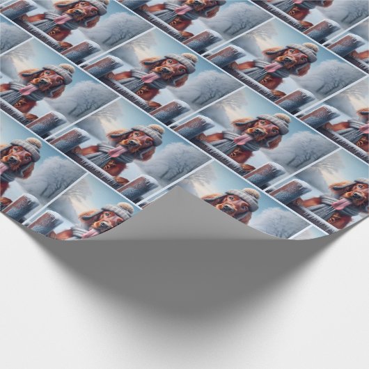 Iers setter met wintersjaal en Pet Cadeaupapier (Hoek)