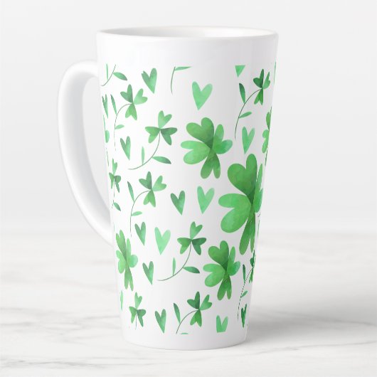 Iers Shamrock Pattern| Groen en wit Latte Mok (Linkerhoek)