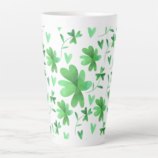  Iers Shamrock Pattern| Groen en wit Latte Mok (Voorkant)