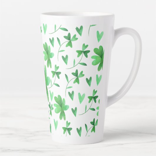 Iers Shamrock Pattern| Groen en wit Latte Mok (Rechts)
