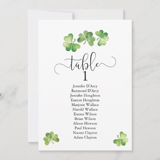 Iers shamrock trouwtafelplan, zitkaart kaart (Voorkant)