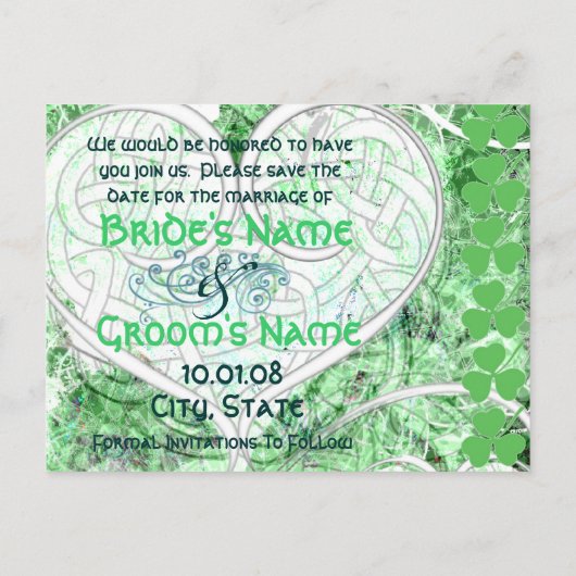 Iers sparen de Datum - Onderdruk-Grunged Aankondigingskaart (Achterkant)