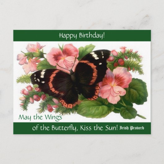 Iers spreekwoord Happy Birthday Butterfly PC Brief Briefkaart (Voorkant)