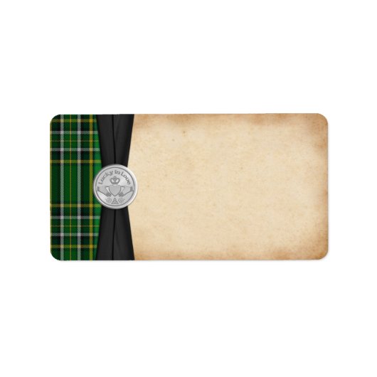 Iers Tartan Claddagh Bruiloft Blank Adres Label (Voorkant)