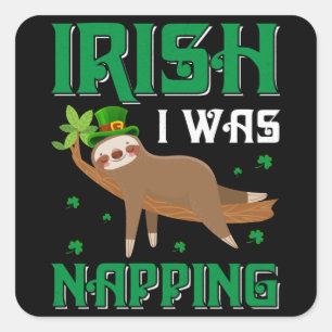 Iers was de Naping Sloth St Patricks Day Vierkante Sticker