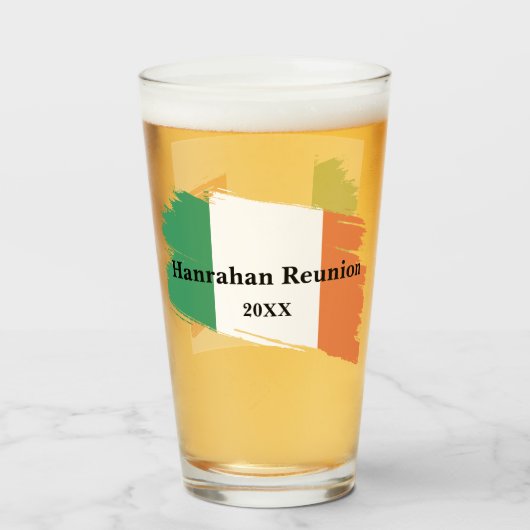 Ierse achternaam Custom Flag Kleuren Reunion Glas (Voorkant gevuld)