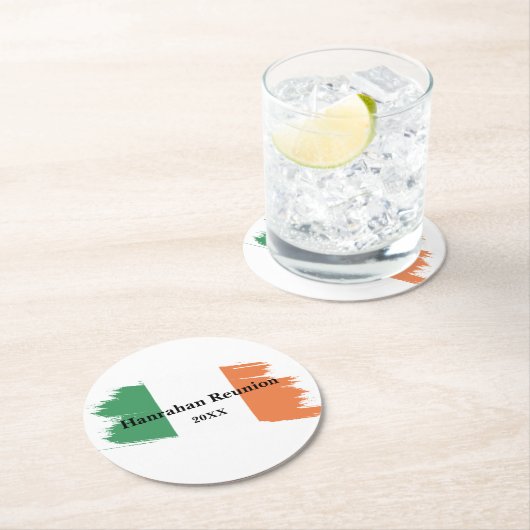 Ierse achternaam Custom Flag Kleuren Reunion Ronde Kartonnen Onderzetter (Insitu)