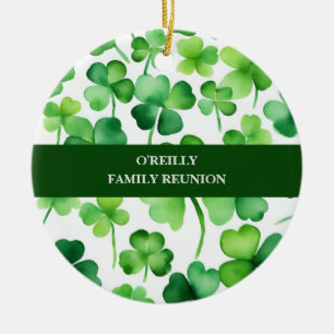 Ierse achternaam Waterverf Shamrock Keramisch Ornament