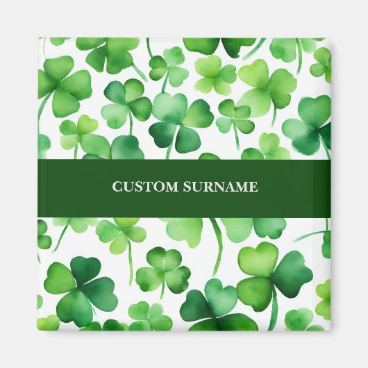 Ierse achternaam Waterverf Shamrock Magneet (Voorkant)