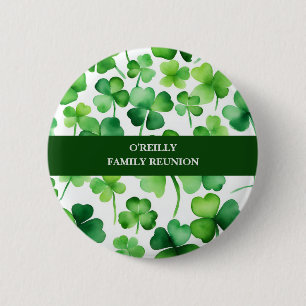 Ierse achternaam Waterverf Shamrock Ronde Button 5,7 Cm