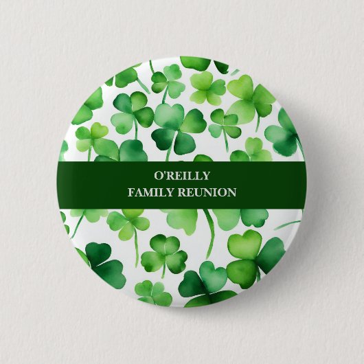 Ierse achternaam Waterverf Shamrock Ronde Button 5,7 Cm (Voorkant)