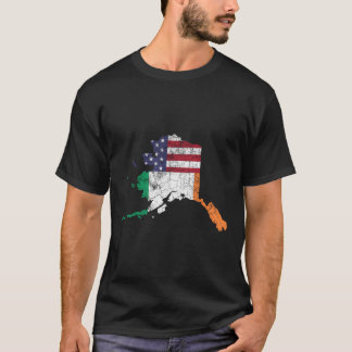 Ierse Amerikaanse vlag Alaska St Patrick's Day Vin T-shirt