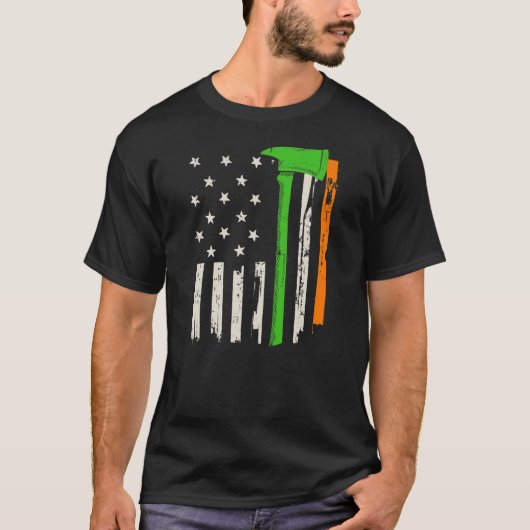 Ierse Amerikaanse vlag en Ax T-shirt (Voorkant)