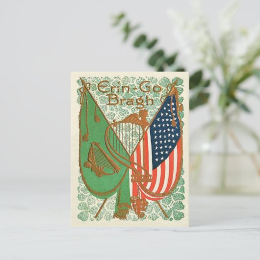 Ierse Amerikaanse vlag Harp van Erin Shamrock Briefkaart (Staand voorkant)
