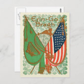 Ierse Amerikaanse vlag Harp van Erin Shamrock Briefkaart (Voorkant / Achterkant)
