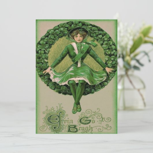 Ierse Amerikaanse vlag Harp van Erin Shamrock Kaart (Staand voorkant)