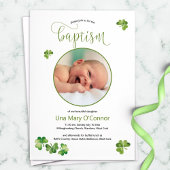 Ierse Baby foto doop met groene shamrocks Bedankkaart