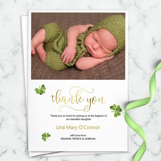 Ierse baby Shamrock Hartelijk dank voor uw baptism Bedankkaart