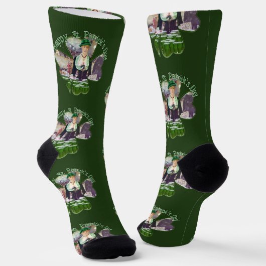 Ierse barmeisje St. Patrick's Day Sokken (Gebogen)