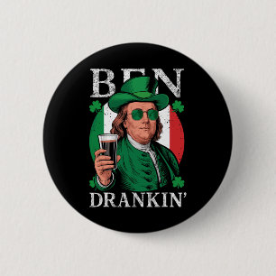 Ierse Ben dronk bier - St Pattys mannen en vrouwen Ronde Button 5,7 Cm